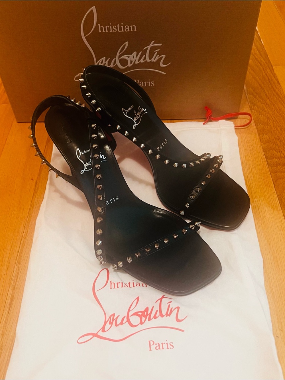 Christian Louboutin Black Studded Open-Toe Slingbacks